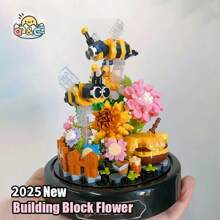 Miniature Building Block Flowers With Dust Cover Mini Everlasting Bouquet Assembly Toys Adult Building Block Decoration Romantic Gift