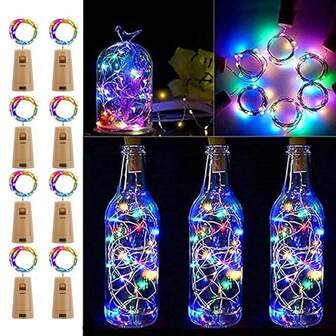 LED Bottle Stopper Light With Cork Switch-6.56FT/20 LED Mini Fairy Light, Battery Powered, Silver Wire Suitable For DIY Parties, Bars, Christmas, Weddings, Birthday Decorations - Warm Light, Color Lights