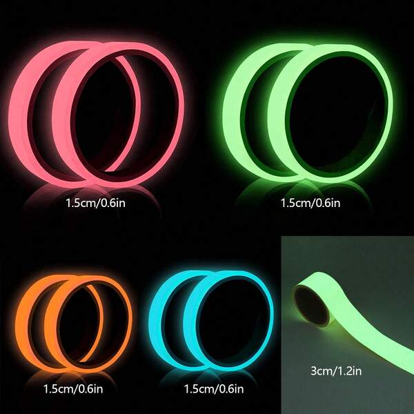 Glow In The Dark Tape Stickers - Colored Luminous Tapes: Orange, Pink, Green, Blue, Suitable For Bathroom, Home, Office, Room Decoration