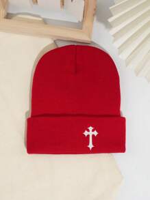 1 Peça Gorro de Malha Estilo de Rua Masculino com Bordado em Cruz, Chapéu de Malha Y2K, Sem Aba, Visual de Halloween e Outono