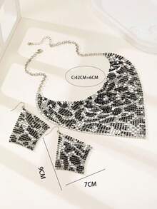 3pcs/Set Grid Pattern Aluminum Alloy Exaggerated Wide Triangular Necklace, Clavicle Chain, And Earrings Jewelry Set, Suitable For Party, Banquet, Wedding, Gift-Giving - Y-shaped Long Chain - View 5