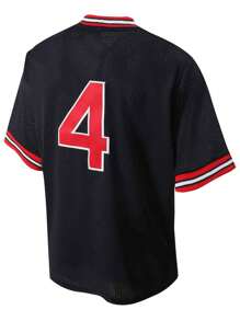 Atonmore 4pcs Men's Classic Baseball Jacket, Navy Blue, Button Embroidery Sports Uniform
