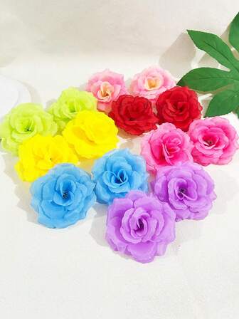 2pcs Women's Cute Faux Flower Yellow, Purple, Pink Rose & Peony Hair Clips, Bohemian Style, Hair Slide, Hair Barrettes