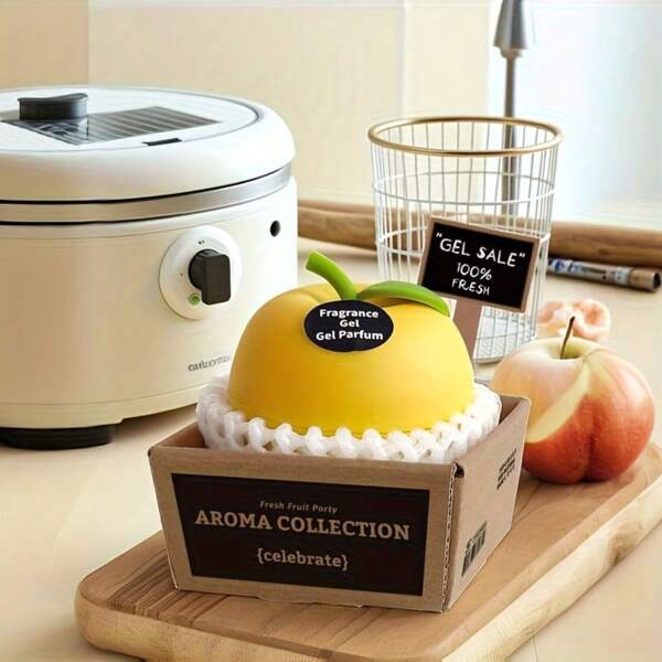 1pc Apple & Grass Fragrance Fruit Shaped Lasting Solid Gel Essential Oil Diffuser - Flameless Air Freshener For Car, Bathroom, Toilet And Pet House - Features Top, Middle And Base Notes - Durable Plastic Design