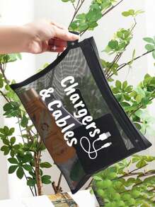 Bolsa de cosméticos de malha com padrão de cabo de dados, bolsa de armazenamento portátil com almofada de ar vermelha, bolsa de maquiagem, bolsa para cuidados com a pele, itens essenciais de viagem, suprimentos para dormitório, presentes para noivas, presentes para mães, presentes de aniversário, presentes para amigos e professores, armazenamento para banheiro, armazenamento de joias, bolsa para armazenamento de óleo labial e cosméticos, férias, férias de verão, volta às aulas, bolsa de material escolar para viagem, bolsa de maquiagem para mulheres, bolsa de maquiagem para viagem
