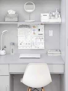 1pc/2pcs/4pcs Wall Mounted Storage Rack With Perforated Panel, Comes With Double-Sided Tape, Cute & Elegant Design, Suitable For Dorm Room, Simple Desktop Decor And Storage Organizer - White - View 4