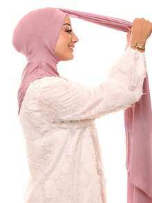 1pc Women Classic Casual Pullover Instant Chiffon Scarf, Solid Color, Comfortable, Skin-Friendly, Breathable Viscose Material Neck Gaiter, All-In-One Headscarf Suitable For Daily Wear For Dress - Baby Pink - View 3