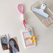 1 set Étui à glissière de la série Macaron Étoile avec porte-clés étoile coloré - Plastique idéal pour les cartes scolaires, les cartes postales et les pendentifs de sac pour femmes. Porte-monnaie, porte-clés, mini-portefeuille, porte-monnaie, porte-poignet