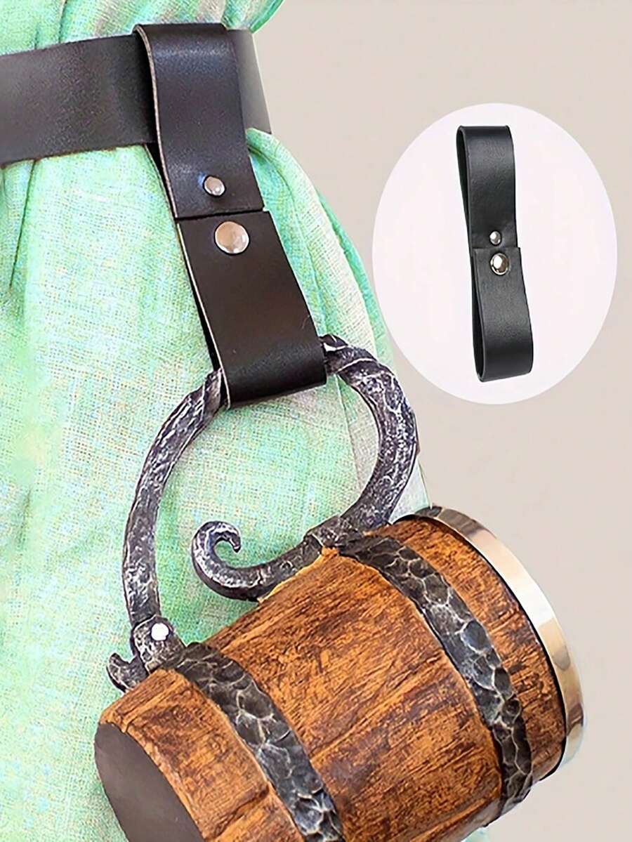 1PC Medieval Viking Waist Ring Belt, Vintage PU Leather Costume Belt, Party Decoration Photography Props, Stage Performance Accessories Cosplay Halloween - A - View 1