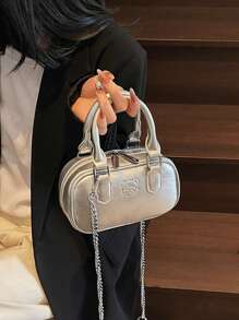 1pc Girls Plain Cute Girl Print PU Handbag, Zipper Closure Simple Versatile Girl Crossbody Bag, Suitable For Daily Or Festival Use
