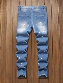 Jeans dritti di jeans strappati e slavati in tinta unita blu e arancione per ragazzi adolescenti