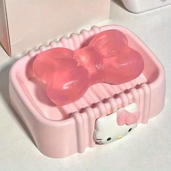 Sanrio Sanrio For Hello Kitty Soap Tray, Pink Kitty Cat Soap Dishes, Non-Slip Drain, Travel And Home Bathroom Soap Box, Bathroom Accessories Back To School
