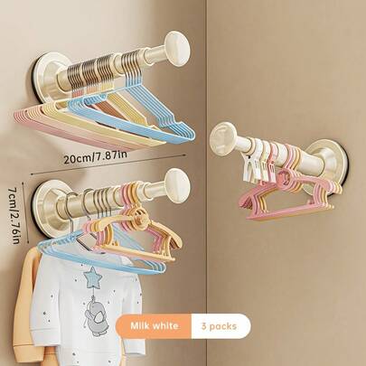 1 Stück kommerzieller Kleiderbügelständer, Montage ohne Bohren mit Saugnapf, ausziehbar und in der Länge verstellbar, stabil aus Kunststoff gefertigt, schlichter Stil spart Platz, Kleiderbügelaufbewahrung für den Heimgebrauch, sauberere und ordentlichere Aufbewahrung der Kleiderbügel