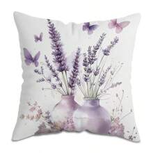 MEMNUN 1pc, Contemporary Purple Style Pillow Covers - Zipper-Up, Washable Woven Polyester Pillowcase With Lavender And Butterfly Pattern Printing, 17.72 X 17.72 Inches, Square Decorative Cushion Covers For Home Sofa Bed Decor, No Insert Home Decor Bedroom Decor Room Decor Aesthetic Room Decoration Stuff Living Room Decor Pillow Case Pillow Cases