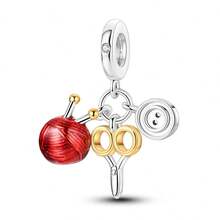 1 Pc Sliver Color Classic Red Black Enamel Zirconia Fashion Clothing Design Series Sewing Machine Bobbin Button Scissors Comb High Heeled Shoes Skirt Perfume Charm Fit Original Bracelet Necklace Pendant Beads For Diy Jewelry Making Women Girl Birthday Jewelry Gift - Silver - View 21