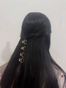 4个迷你金色镂空发夹，甜美几何发饰，女士/女孩休闲爪夹发卡，学习用品