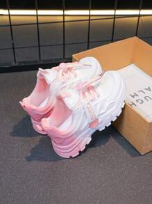 1 Pair Girls Fashion Gradient Color PU Casual Sport Shoes, Personalized Sports Shoes, Suitable For Daily Wear, School, Sports, All Seasons (Random Print, Spray Paint)