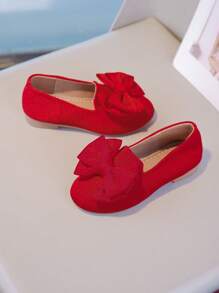 Scarpe da principessa colore unito per bambine, ballerine per bambini con grande fiocco decorativo, moda versatile adatta per primavera e autunno, per all'aperto e viaggi