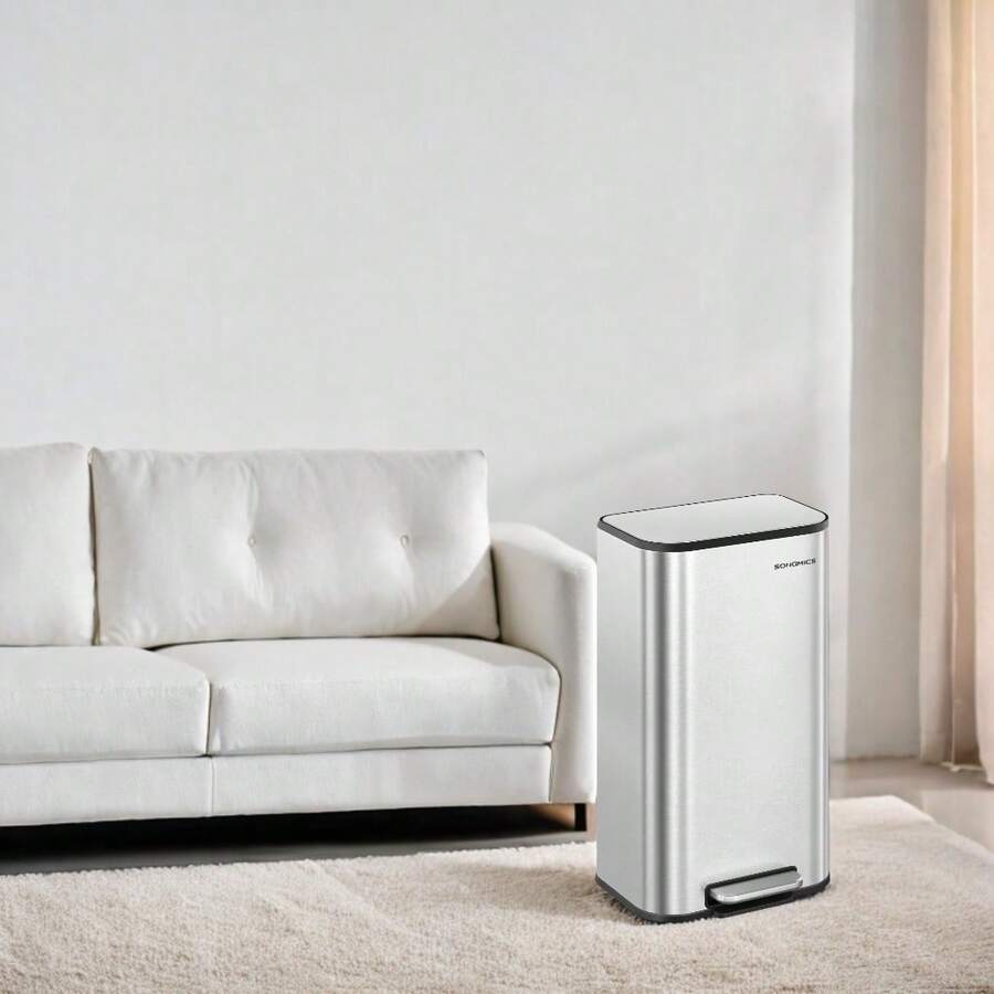 SONGMICS Kitchen Trash Can, 8-Gallon (30 L) Garbage Can With Lid, Stainless Steel, Soft Close And Stays Open, Inner Bucket, Wide Non-Slip PedalKitchen Trash Can, 8-Gallon (30 L) Garbage Can With Lid, Stainless Steel, Soft Close And Stays Open, Inner Bucket, Wide Non-Slip Pedal - Bạc - Xem 1