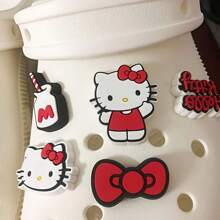 Sanrio Set de 6 piezas/12 piezas Decoraciones para zapatos de hombres y mujeres tipo Hello Kitty - Accesorios 3D lindos y de moda, extraíbles, para zapatos con agujeros tipo KT 3D, accesorios para zapatos con hebilla de personajes de dibujos animados de gato, ideales para vestidos y sandalias de primavera y verano, recomendado como regalo para amigos y novias