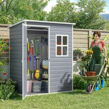 Lofka 5x3 FT Outdoor Storage Shed With Lockable Door, Resin Weatherproof Plastic Garden Shed With Floor & Ventilation, Backyard Shed For Patio, Lawn Tools, Bike, And Toys - Grey - View 11