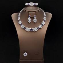 Luxury Turquoise Cubic Zirconia Jewelry Set Arab Bridal 4 Pieces Jewelry Set CZ Crystal Wedding Accessories Party Gift