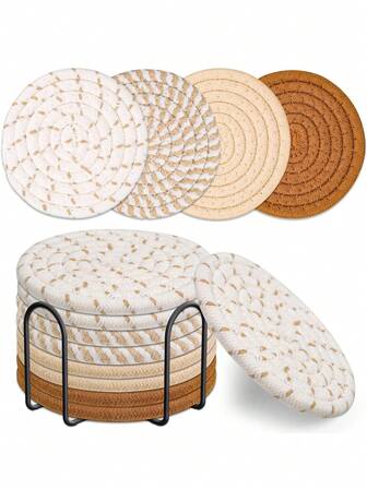 4件套随机颜色卡其可爱杯垫适用于饮料吸收套装，咖啡桌杯垫，办公桌杯垫，新居家居必需品