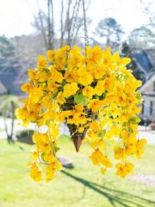 1Pc/2Pcs Artificial Hanging Flowers Fake Hanging Plants Faux Silk Hibiscus Long Vines UV Resistant Realistic Flowers For Basket Home Porch Outside Garden Yard Patio