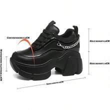 Women's Leather Wedge Casual Sneakers, Lace-Up Platform Sneakers, Anti-Slip Shock Absorbing High Heeled Fashion Sneakers