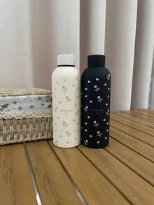 Cốc thép không gỉ họa tiết hoa mini 500ml/16.9oz, Bình nước giữ nhiệt di động có lớp phủ cao su, Thích hợp sử dụng tại nhà và thể thao ngoài trời, Món quà tuyệt vời cho gia đình và bạn bè khi trở lại trường - Nhiều màu - Xem 10