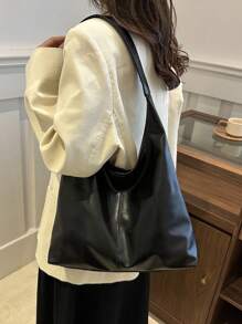 Bolso de hombro de gran capacidad, suave y de unicolor vintage para mujeres, bolso bandolera versátil con asa, bolso de hombro tipo hobo de gran capacidad, bolso bandolera casual para el trabajo