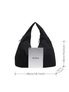 Túi Tote Đeo Vai Nách Thời Trang Sang Trọng Màu Trơn Dung Tích Lớn Nhiều Ngăn Một Vai - màu đen - Xem 5