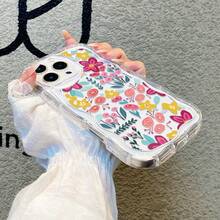 Colorful Summer Flower Mobile Phone Case Suitable For Apple 15 16pro 14plus 13promax 15pro 16 12promax 11pro Female Soft Shell Full Cover Anti-Fall Protective Shell - 無色 - 查看 4