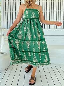 Women's Summer Dress Backless Spaghetti Strap Loose Flowy Midi Cami Dresses - Green - View 3