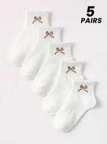 Pacote com 1 par de meias infantis primavera e verão, meias respiráveis de cor sólida com laço decorativo, série clássica preta/branca/cinza, moda, meias versáteis e macias para a pele, para uso diário, presente, volta às aulas
