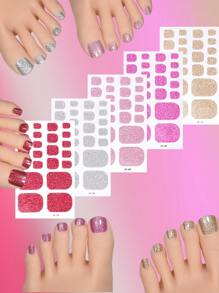 Un ensemble de 5 feuilles de 110 orteils (ou 1 feuille de 22 orteils) autocollants d'ongles d'orteils entièrement couverts, bandes de vernis à ongles d'orteils, fournitures pour ongles de style élégant et minimaliste avec style paillettes de couleurs unies. Peut rapidement et facilement compléter les autocollants pour ongles, autocollants pour ongles auto-adhésifs, convient aux femmes et aux filles.