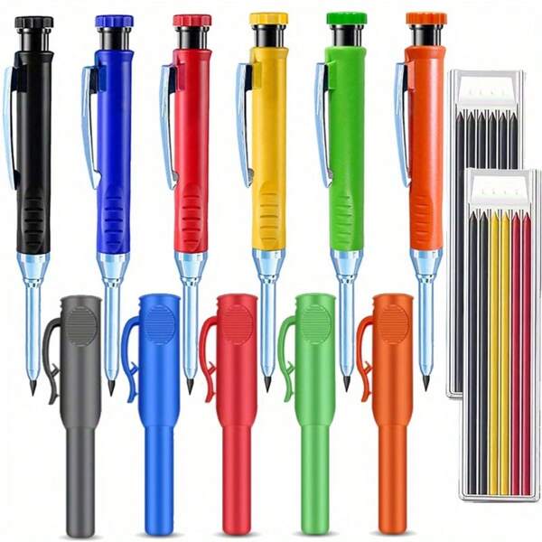 Heavy-Duty 2.8mm Mechanical Carpenter Pencil Set With Sharpener & Cap - Includes 18 Refills, Deep Hole Marker For Woodworking & Construction, Marking Scribing Graphite Refill Adjustable Ideal For Architects Back To School