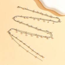 1pc Fashionable Sexy Gold/Silver Chain Faux Pearl Pendant Y-Shaped Necklace/Back Necklace, Body Chain Decor, Suitable For Women Daily Wear, Bikini, Beach, Party, Vacation (Random Quantity)