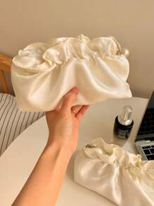 1pc White Cloud Silk Makeup Organizer Bag, Portable Women's Cosmetic Storage Bag, Travel Toiletries Storage Bag, Cosmetic Skincare Organizer Bag For Lipsticks, Eyeshadows, Makeup Brushes, Foundation And Toiletries, Suitable For Holiday Travel, Gig Party, Home Daily Use,For Holiday Beach, Bathroom Collection, Bedroom Collection, Large Capacity