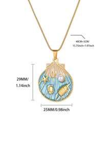 Colar com pingente de concha esmaltada colorida para mulheres, colar requintado de pérolas artificiais com concha de estrela do mar e caranguejo, acessórios de moda para férias de verão na praia, presente para ela