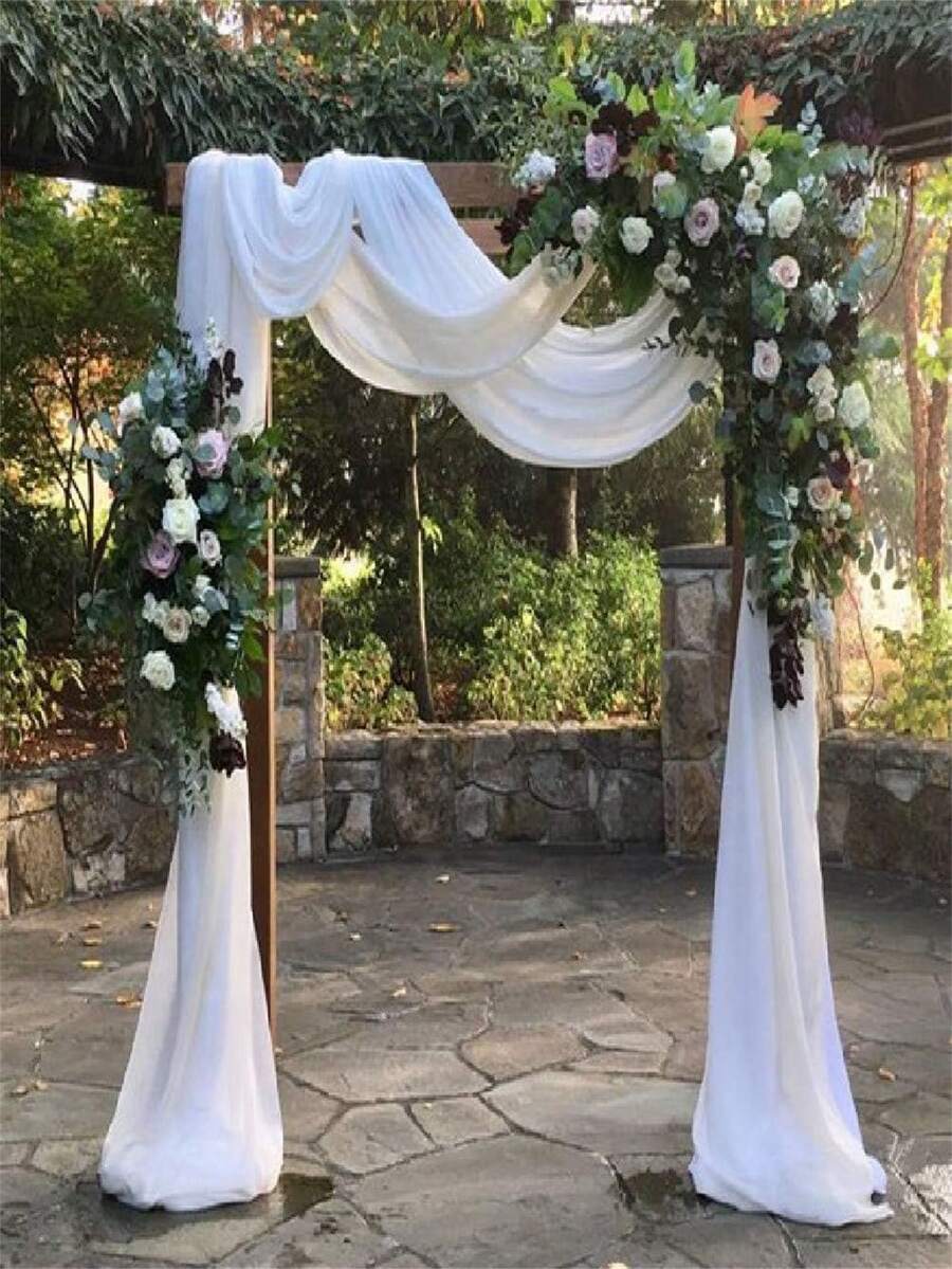 1pc 9.83ft Cream White Elastic Satin Backdrop, Opaque Fabric, Multi-Color Curtain, Photography Background, Suitable For Wedding, Party, Stage Decoration, Bridal Shower, Anniversary Party, Birthday Party, Valentine's Day Party, Halloween Party - White - View 1