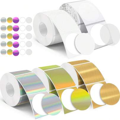 2 Inch Circle Thermal Sticker Labels Self Adhesive Round Direct Thermal Labels Multipurpose Printer Stickers For DIY Logo Design, Qr Code, Name Tag(Holographic/Transparent/White Color)