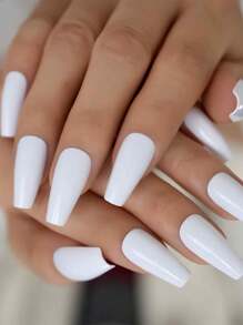 24pcs Glossy Solid Color Medium Coffin Ballet Fingernails Press On Nails Fake Nails Art For Outdoor Travel With Tools Bag