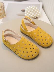 1 双女童凉鞋，幼儿/小孩透气镂空一脚蹬舒适沙滩鞋 - 黃色 - 查看 1
