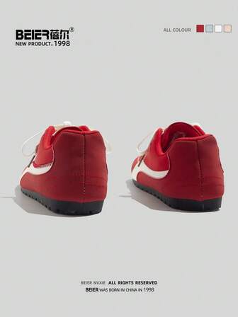 BEIER 1 双撞色学院风仿皮系带休闲平底鞋，适合女士，春秋户外，女士运动鞋