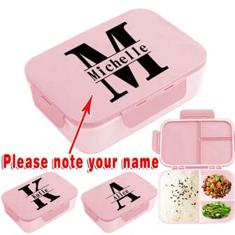 Customized Name Lunch Box Organizer With Lid Travel Bento Case Container Freshness Preservation Lunch Storage DIY For Camping Outdoors Tableware Kitchen Leakproof Meal Accessories Personalized Portable Breakfast Holder