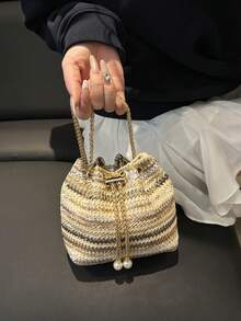 Retro Casual Drawstring Shoulder Bucket Bag For Women - Khaki - View 4