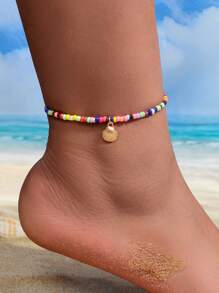1 Pc Summer Beach Jewelry Colorful Beads Chain Shell Charm Anklet Bracelet Handmade Bohemia Vacation Foot Jewelry