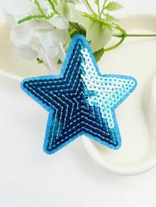 6pcs Sky Blue Sequin Five-Pointed Star Pattern Cloth Patches, Cartoon Style Embroidery Sewing Applique Stickers, DIY Craft, Suitable For Clothing, Shoes, Hats, Bags, Etc. - Sky Blue - View 4