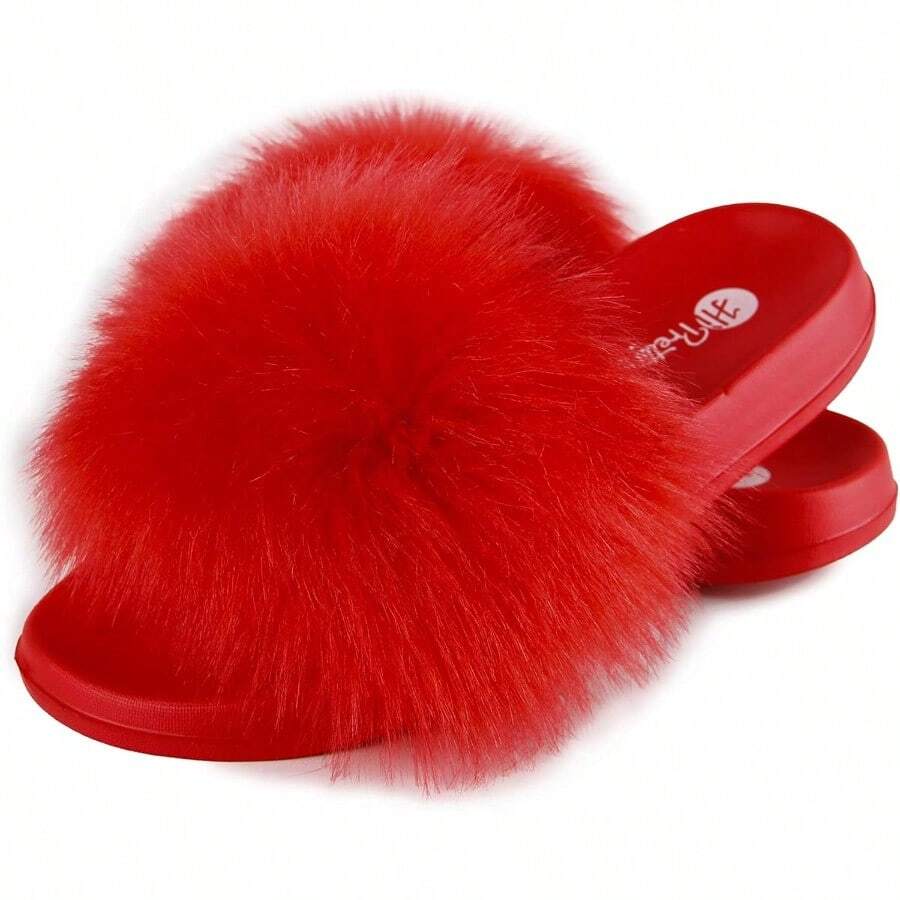 Women's Faux Fur Slides Open Toe Cute Fur Slippers Indoor Or Outdoor Comfortable Furry Slide Sandals With Fluffy Fur - 7-7.5 - View 1